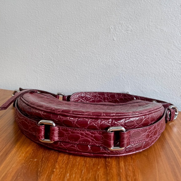 By Far Gib Shoulder Bag Wine Circular Croco Embossed Leather EUC - Picture 7 of 15